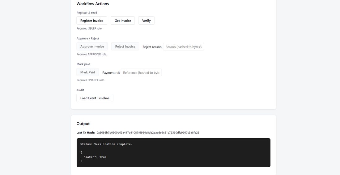 Screenshot of the registry interface showing the workflow buttons and an output panel reporting match true.